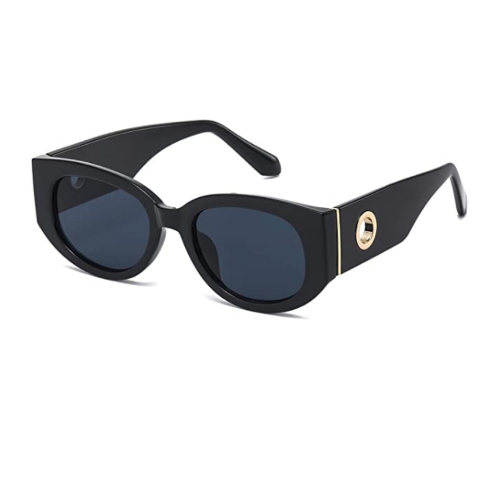 Sunglasses for Women Cat Eye Rectangle Thick Chic Frame Black - Picture 1 of 7